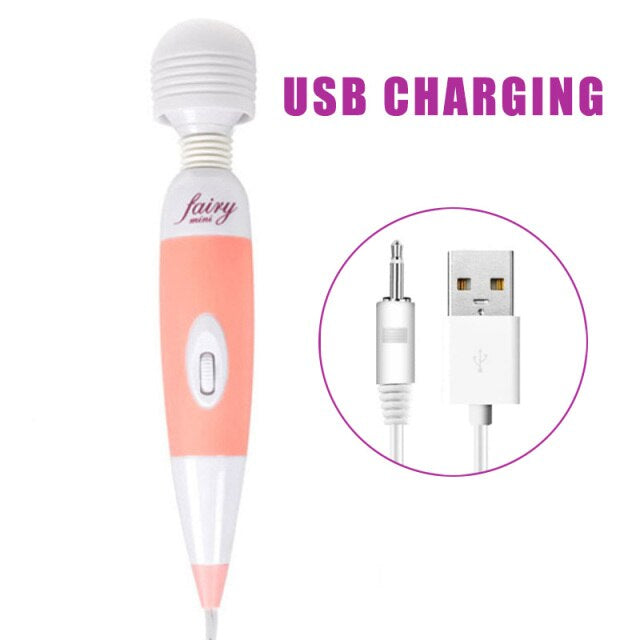 Wand Vibrator Pink and White USB Charge