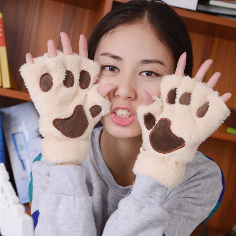 Fingerless Cat Mittens Beige