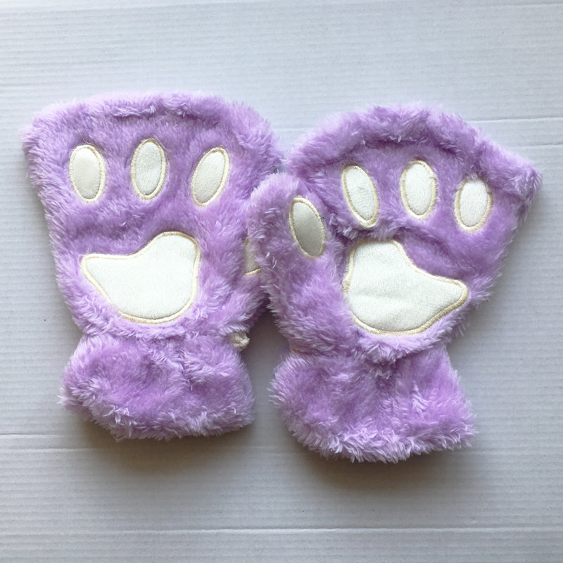 Fingerless Cat Mittens Purple