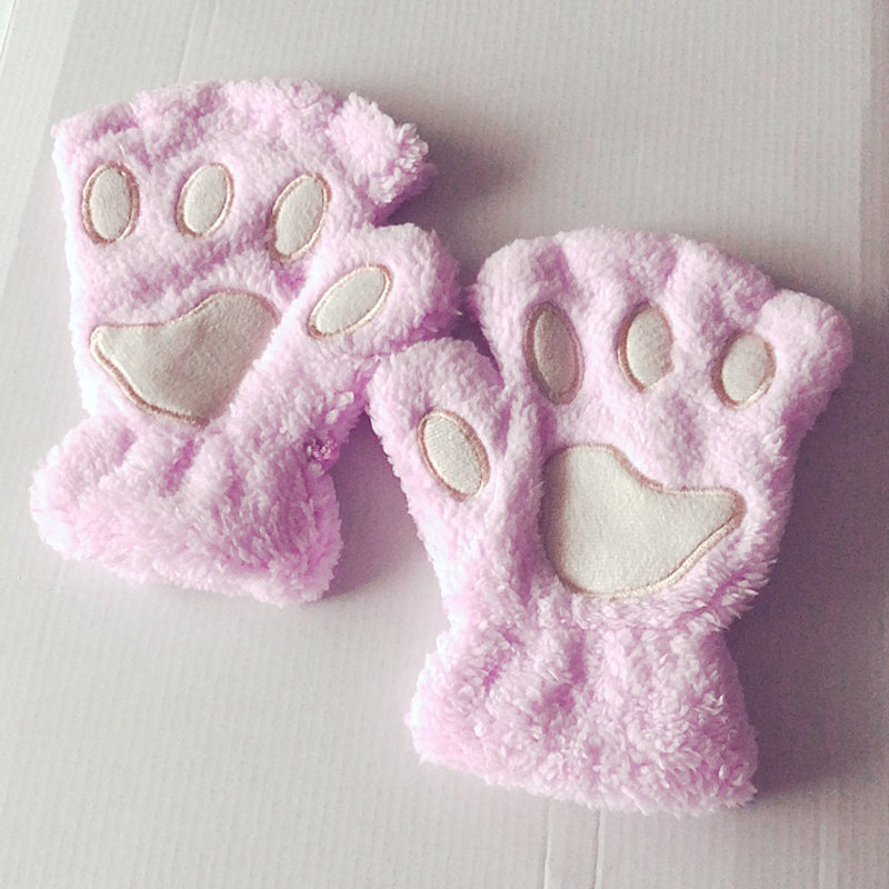 Fingerless Cat Mittens Pink