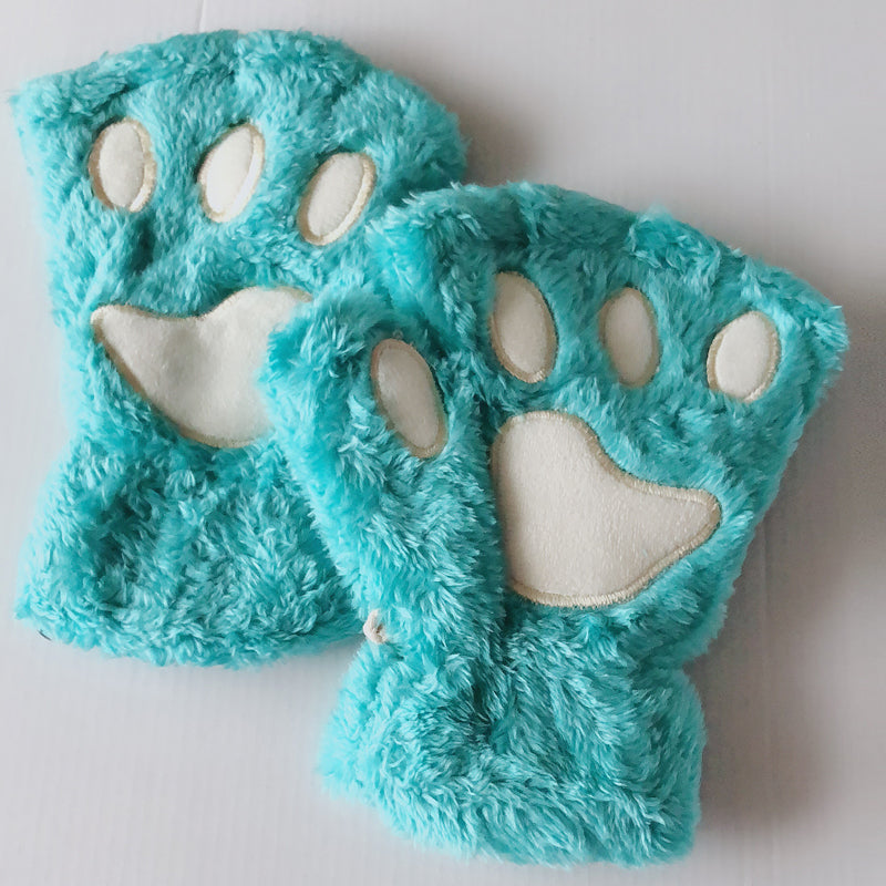Fingerless Cat Mittens Blue
