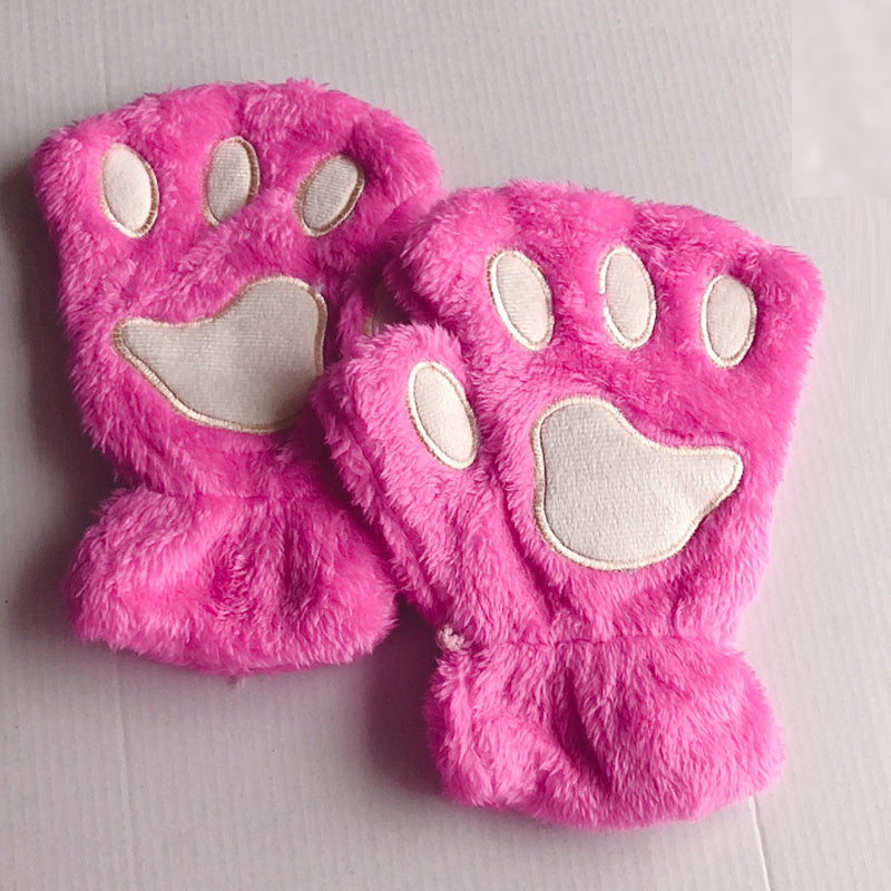 Fingerless Cat Mittens Dark Pink