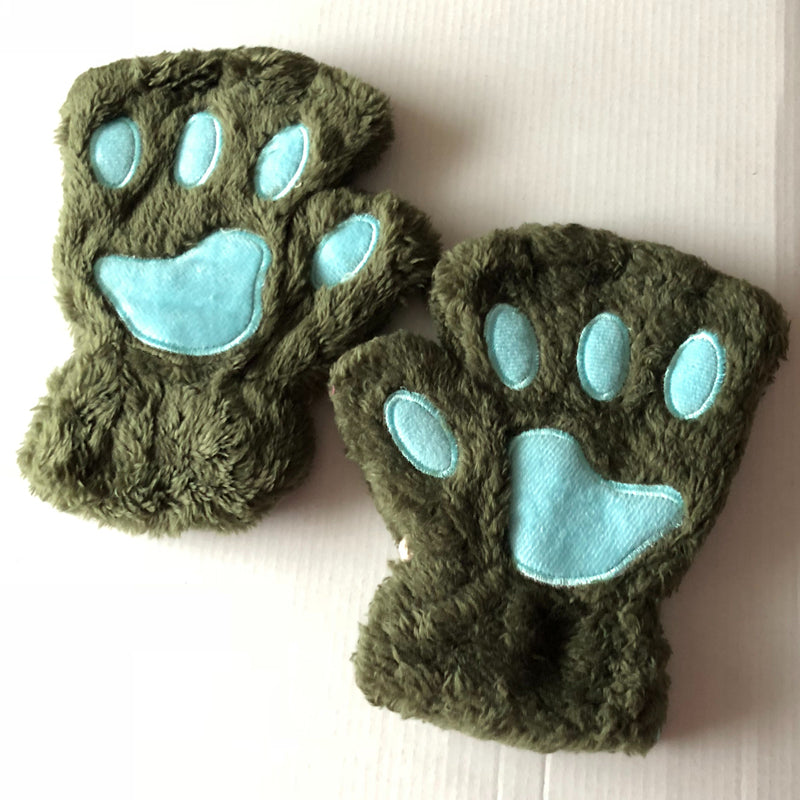 Fingerless Cat Mittens Green