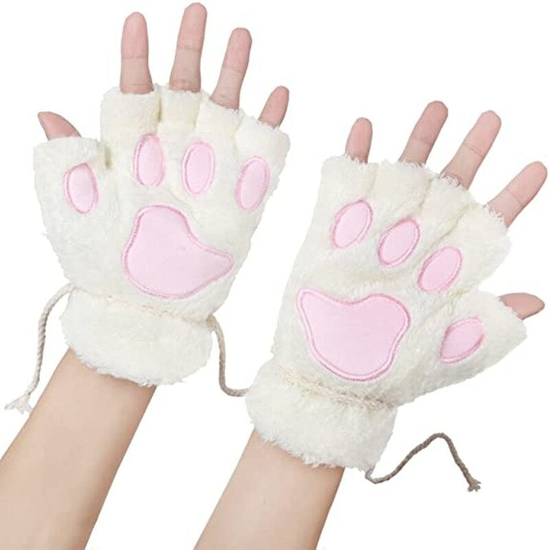 Fingerless Cat Mittens White