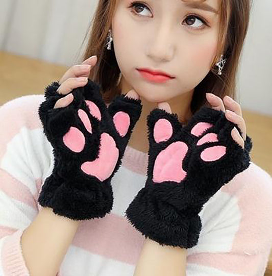 Fingerless Cat Mittens Black