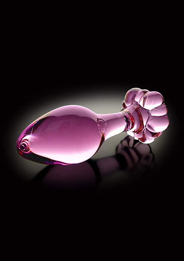 Flower Pink Glass Buttplug Side View
