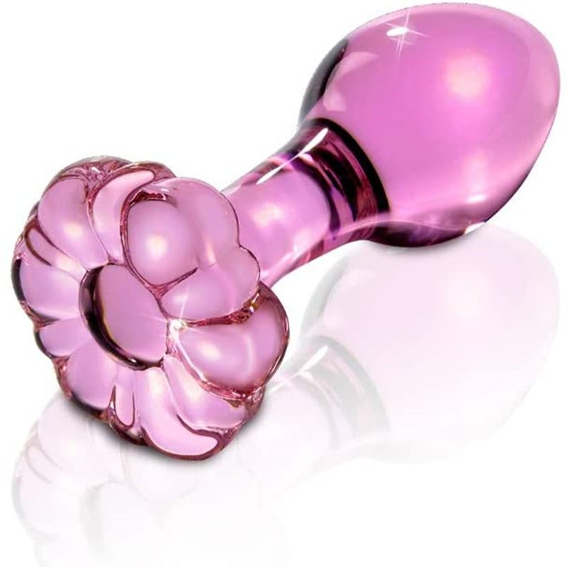 Flower Pink Glass Buttplug