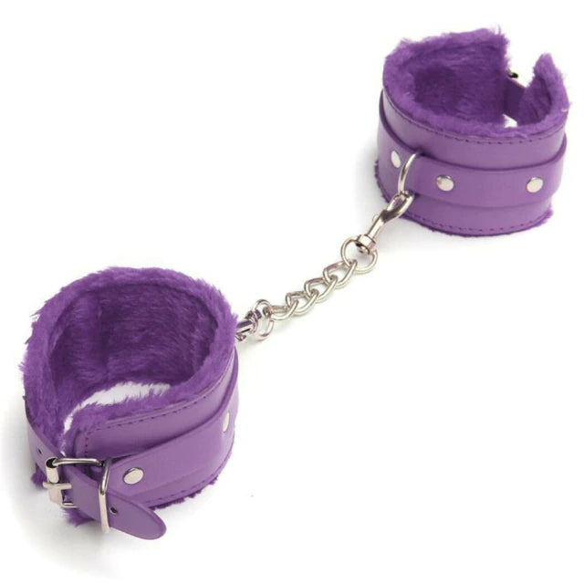 Purple Fur lined Bondage Handcuffs with Chains