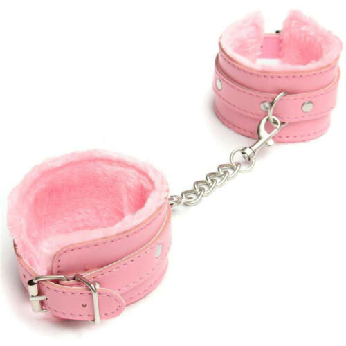 Pink Fur lined Bondage Handcuffs with Chains