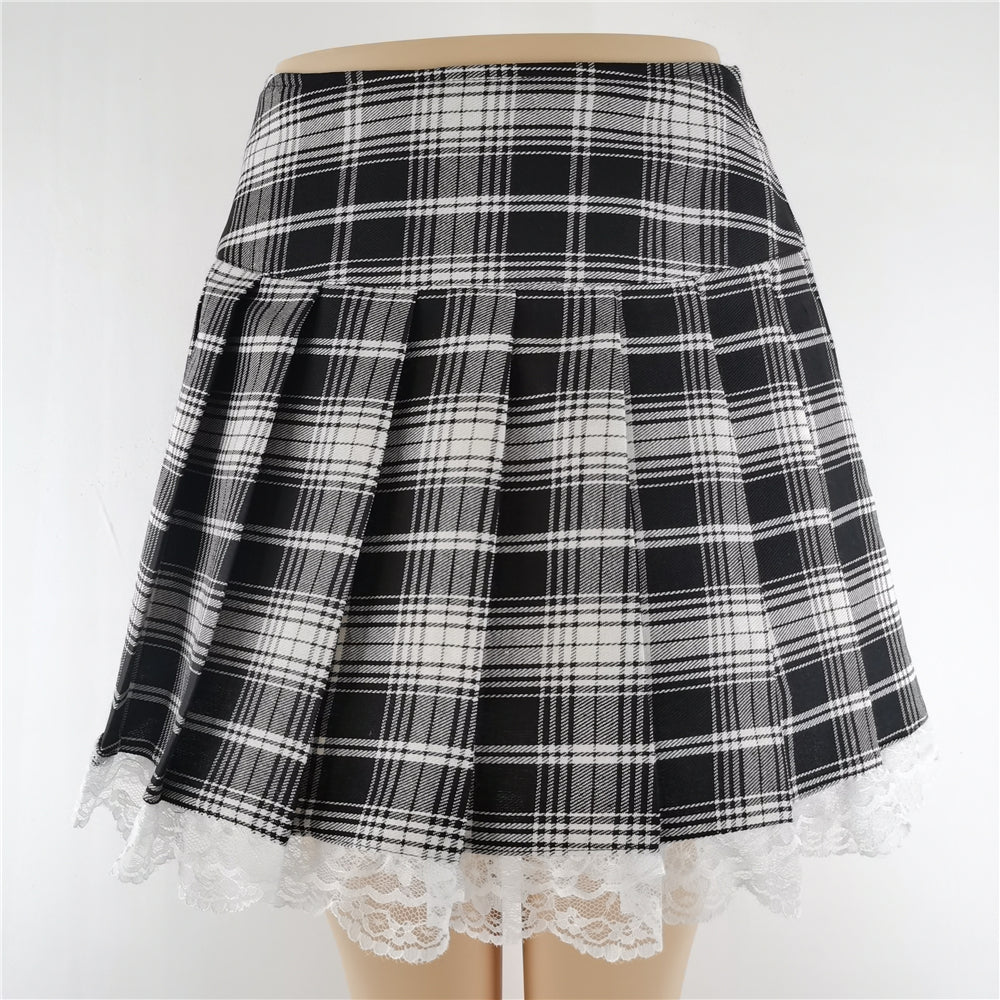Goth Black and White Lacey School Girl Skirt