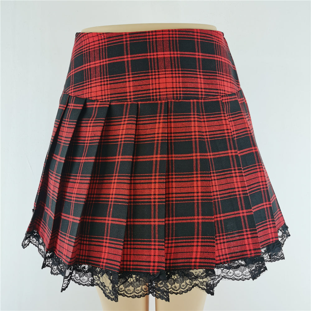 Goth Black and Red Lacey School Girl Skirt Front Side