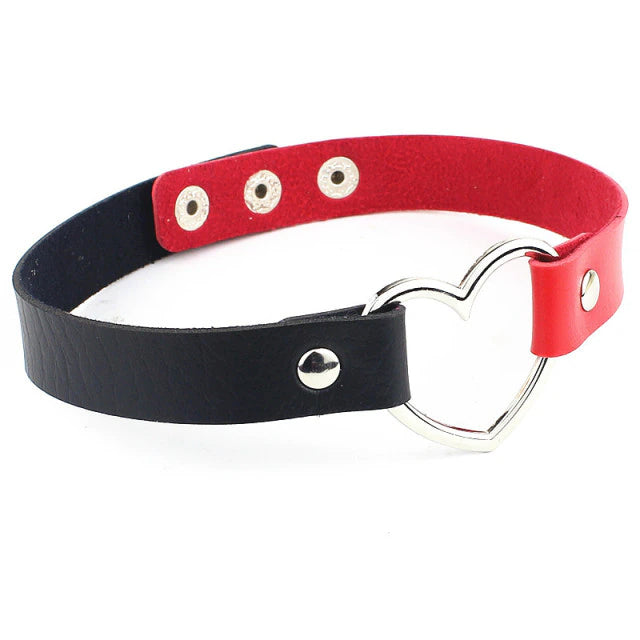 Leather Heart Choker Black And Red
