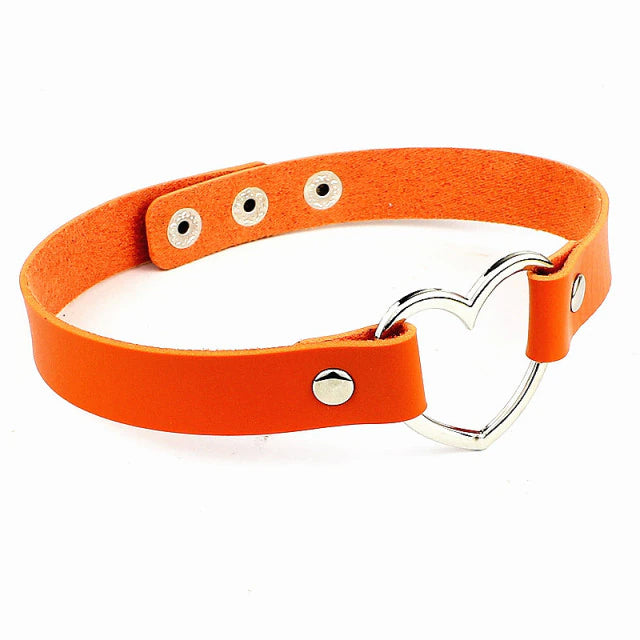 Leather Heart Choker Orange