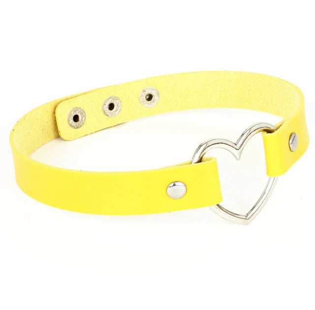 Leather Heart Choker Yellow