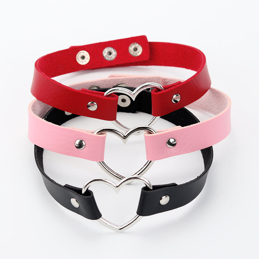 Leather Heart Choker Color Pack