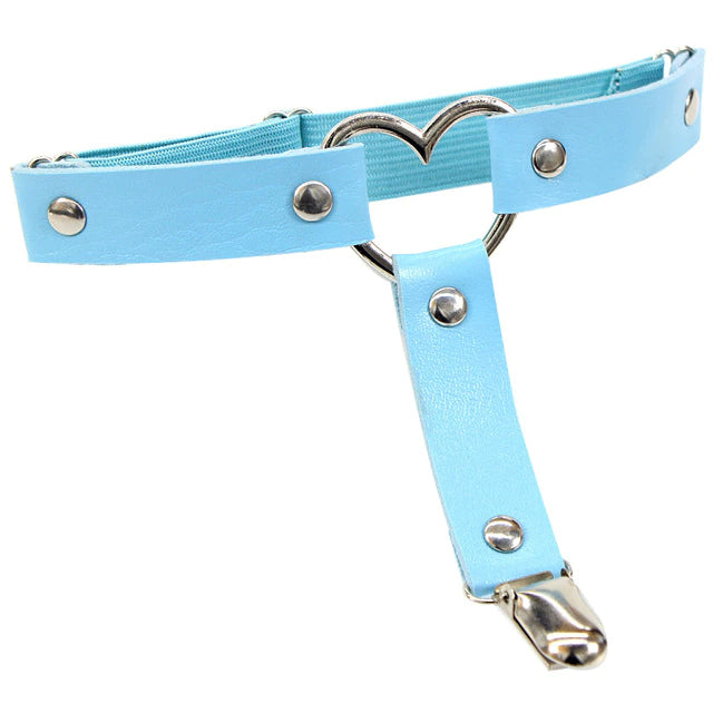 Blue Leather Heart Garterbelt