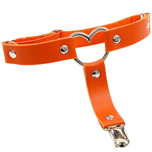 Orange Leather Heart Garterbelt