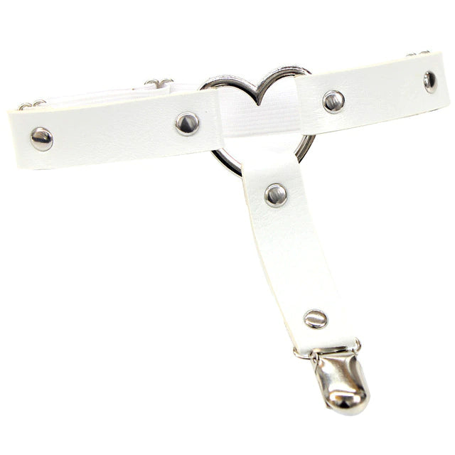 White Leather Heart Garterbelt