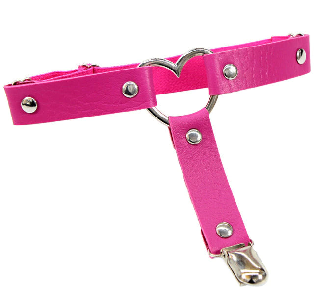 Dark Pink Leather Heart Garterbelt