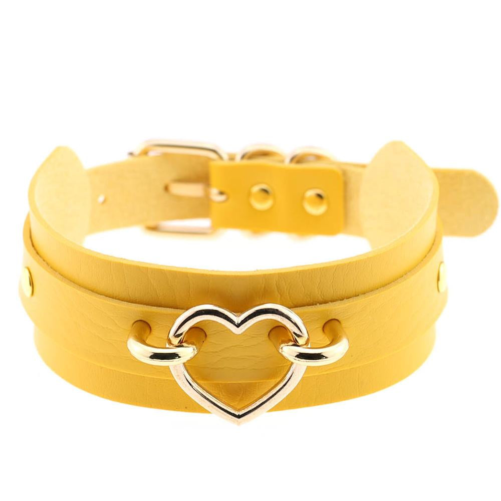 Golden Heart Yellow Leather Collar 