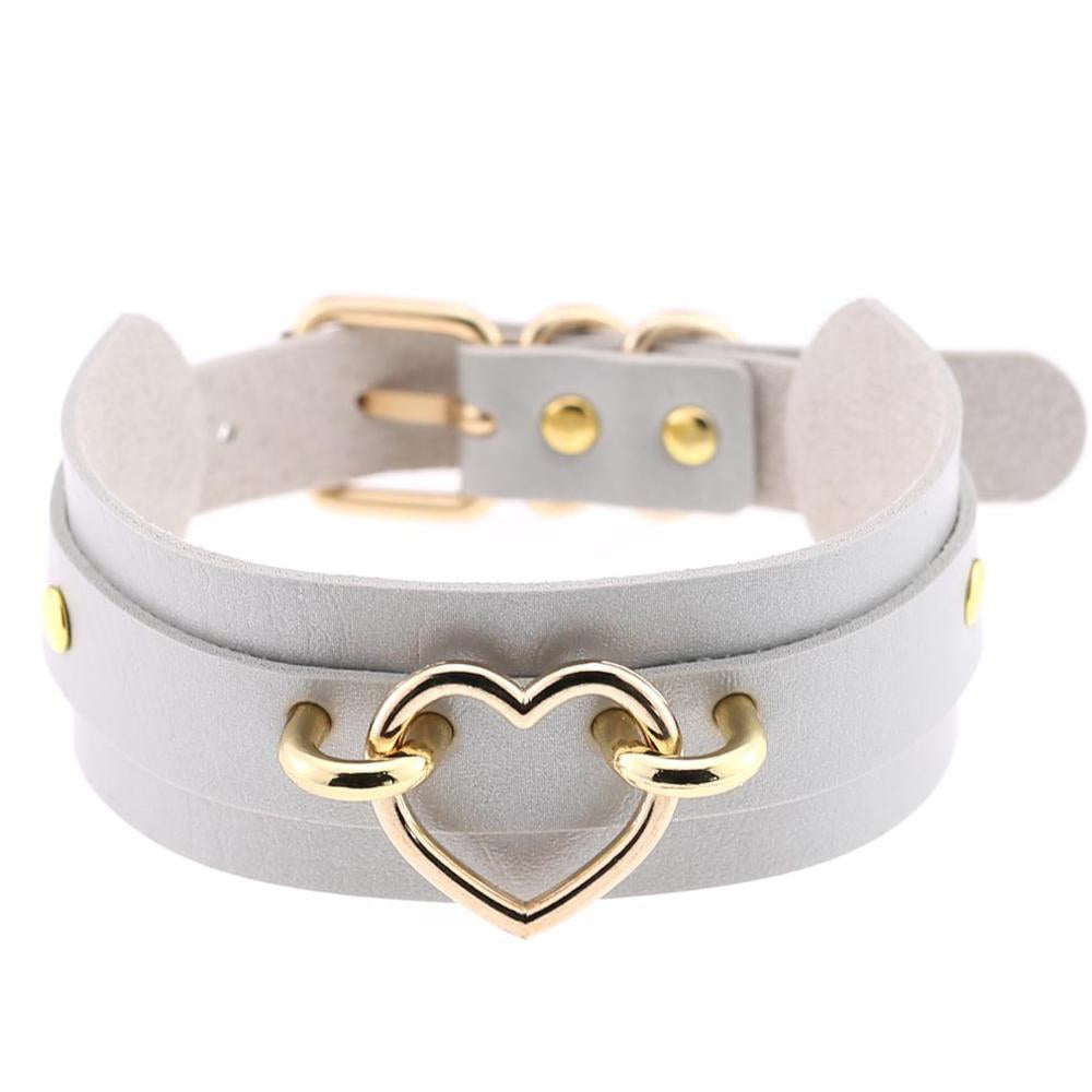 Golden Heart Gray Leather Collar 