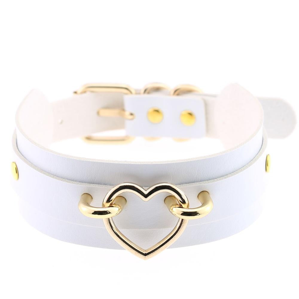 Golden Heart White Leather Collar 