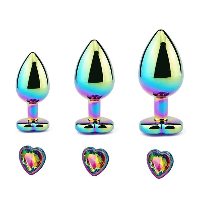 Rainbow Heart Chrome Plug Set