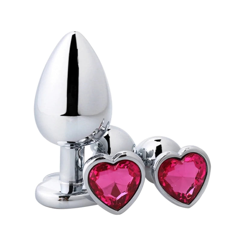 Dark Pink Heart Metal Butt Plug Set