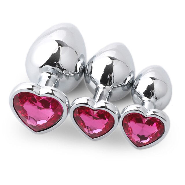 Dark Pink Heart Metal Plug Set