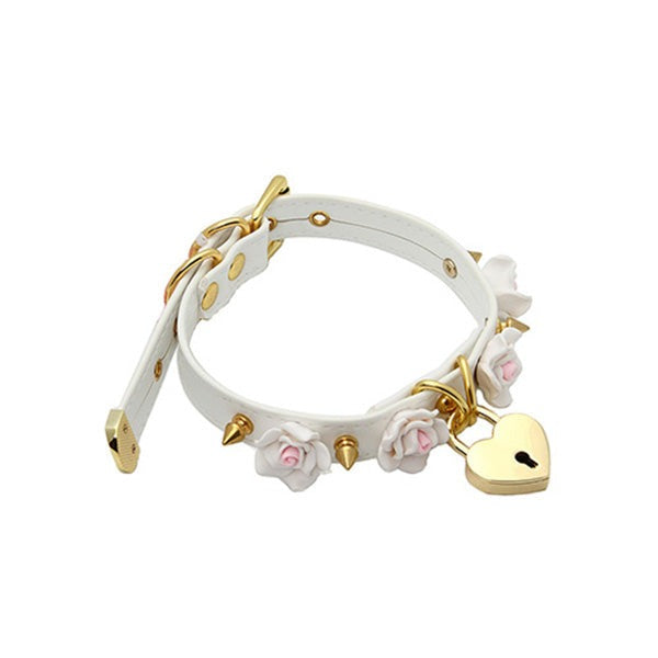 Gold Heart Locket Rose White Choker