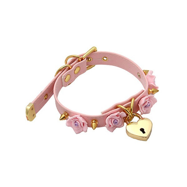 Gold Heart Locket Rose Pink Choker