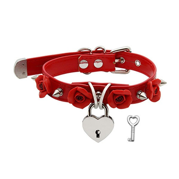 Silver Heart Locket Rose Red Choker