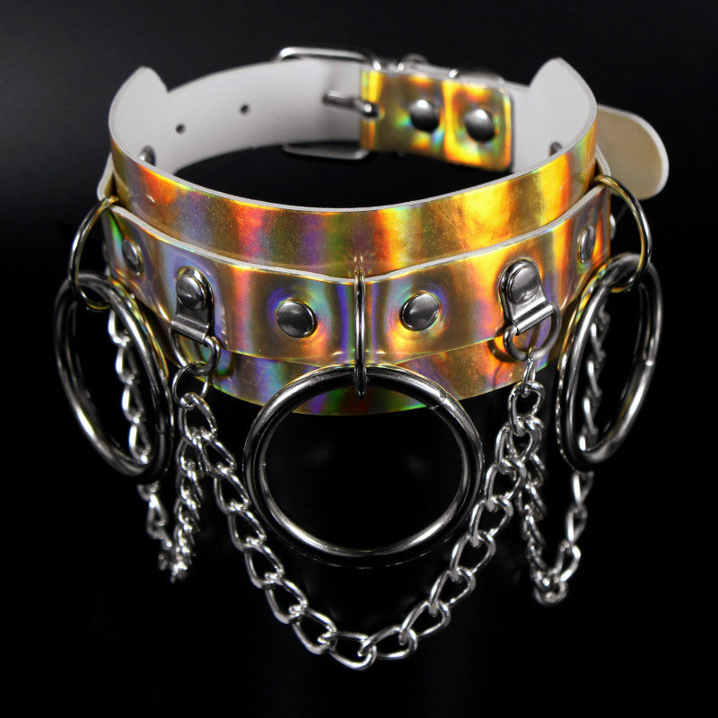 Holographic Ringed Chain Yellow Collar