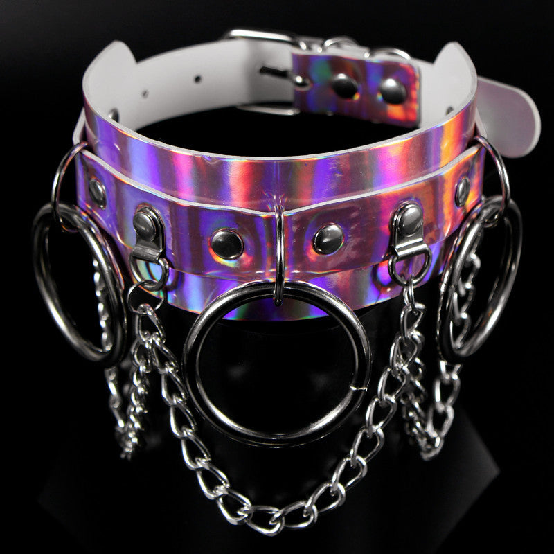 Holographic Ringed Chain Pink Collar