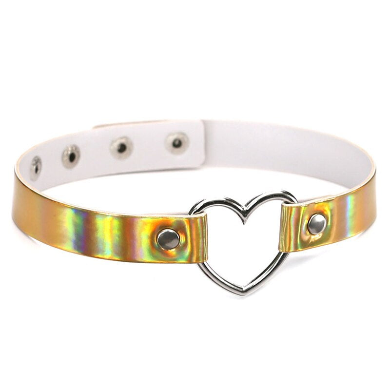Holographic Heart Gold Choker