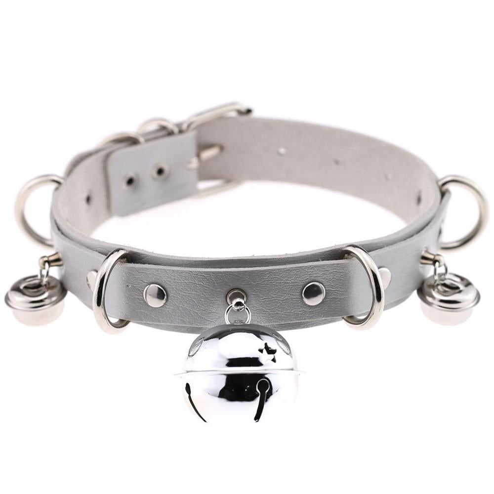 Leather Gray Collar With Bell