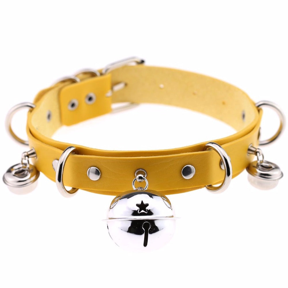 Leather Yellow Collar With Bell