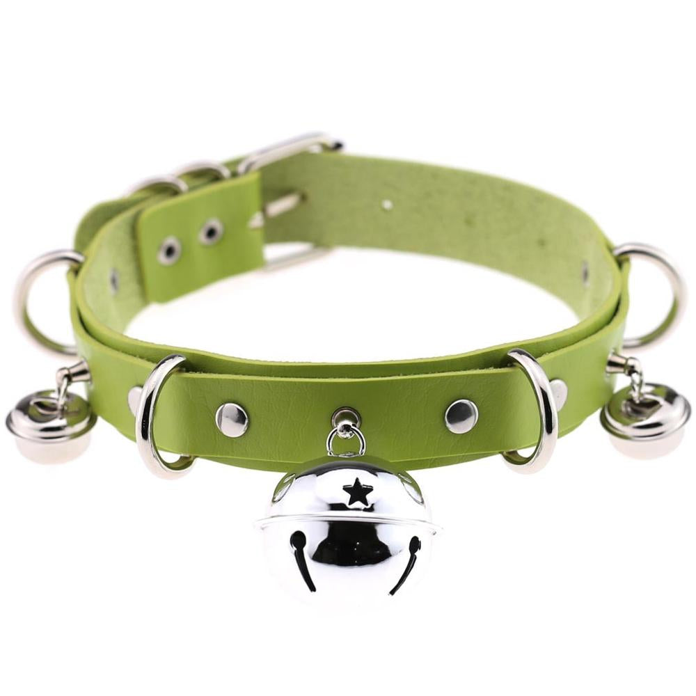 Leather Green Collar With Bell