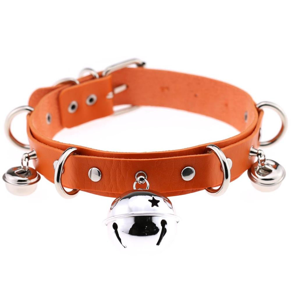 Leather Orange Collar With Bell