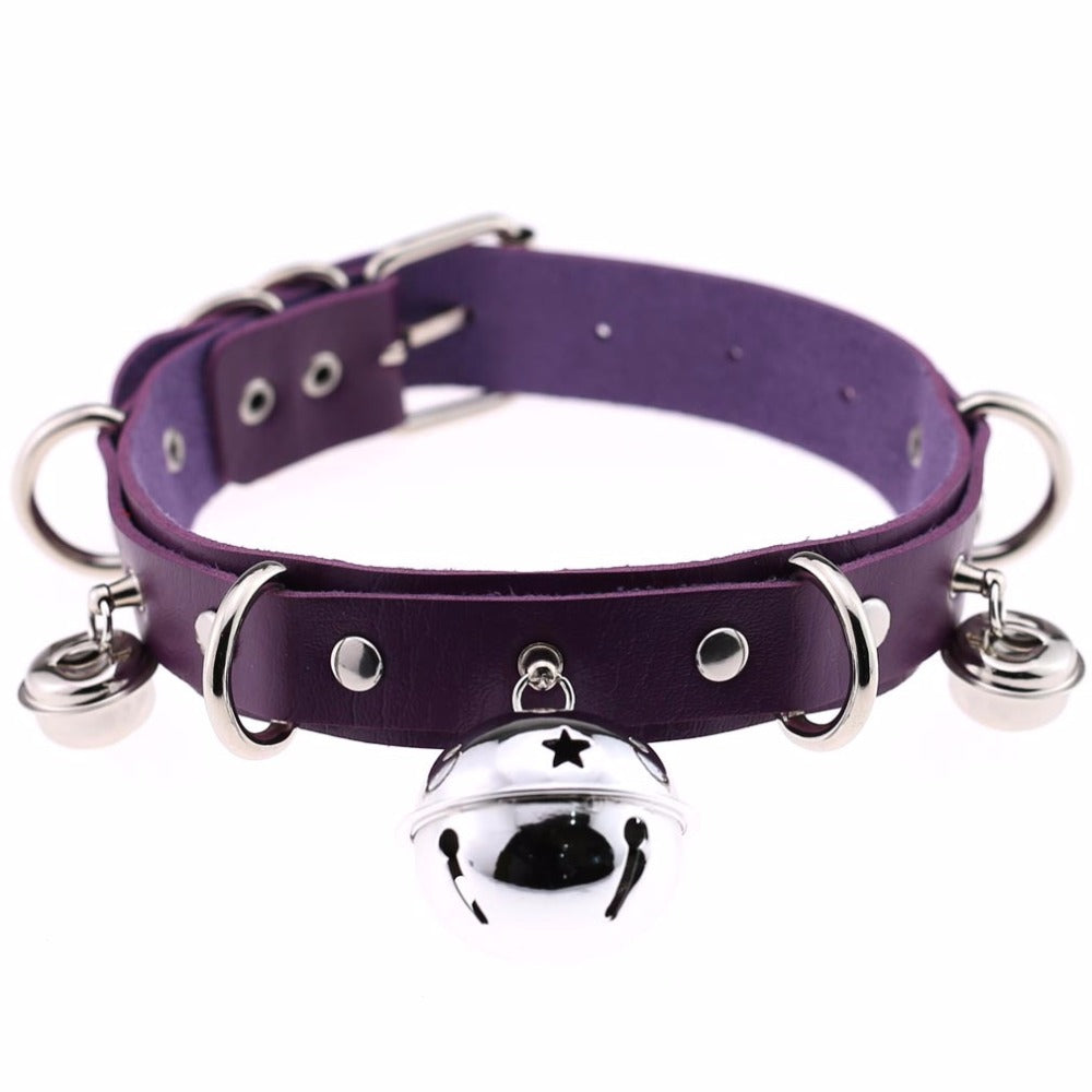 Leather Purple Collar With Bell