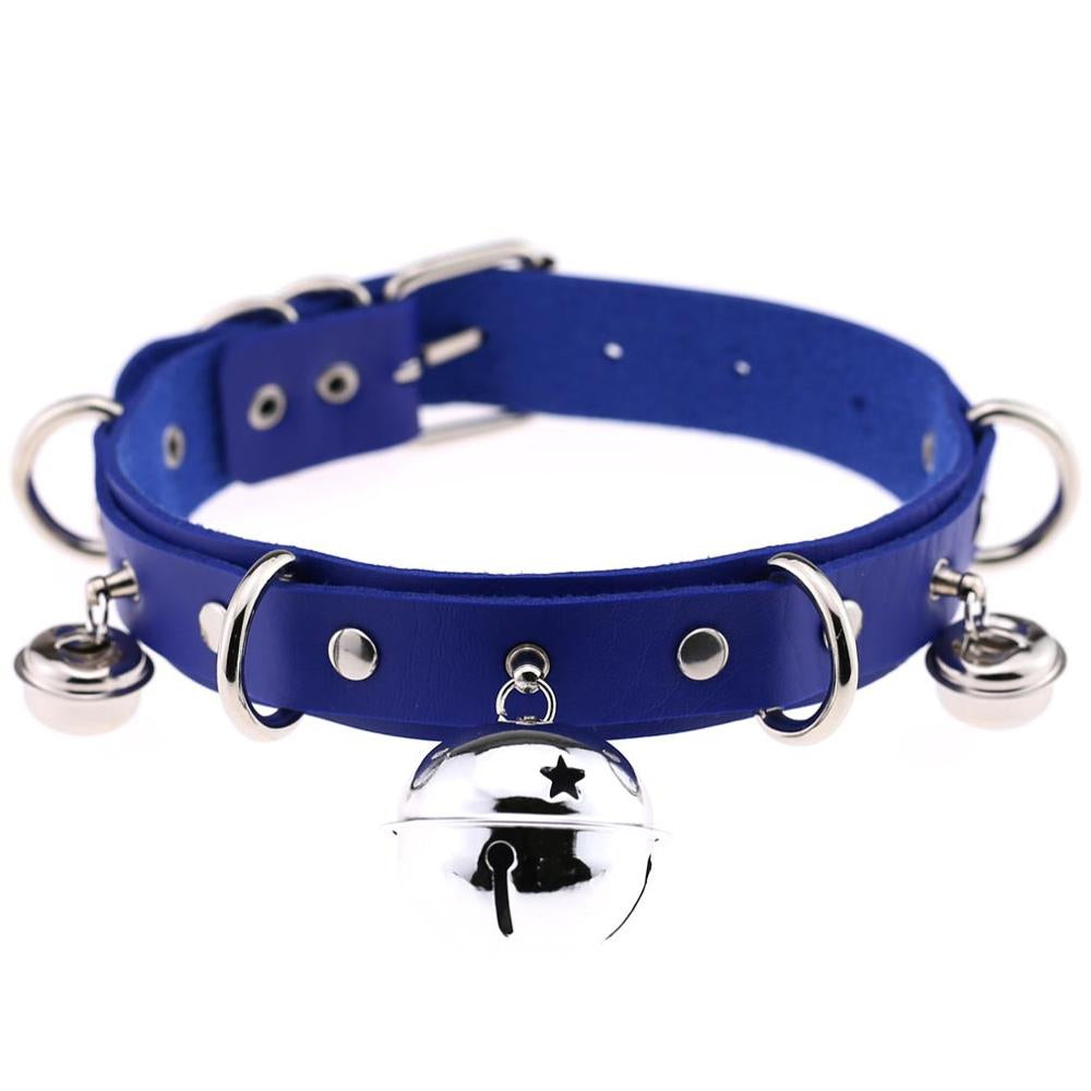 Leather Blue Collar With Bell