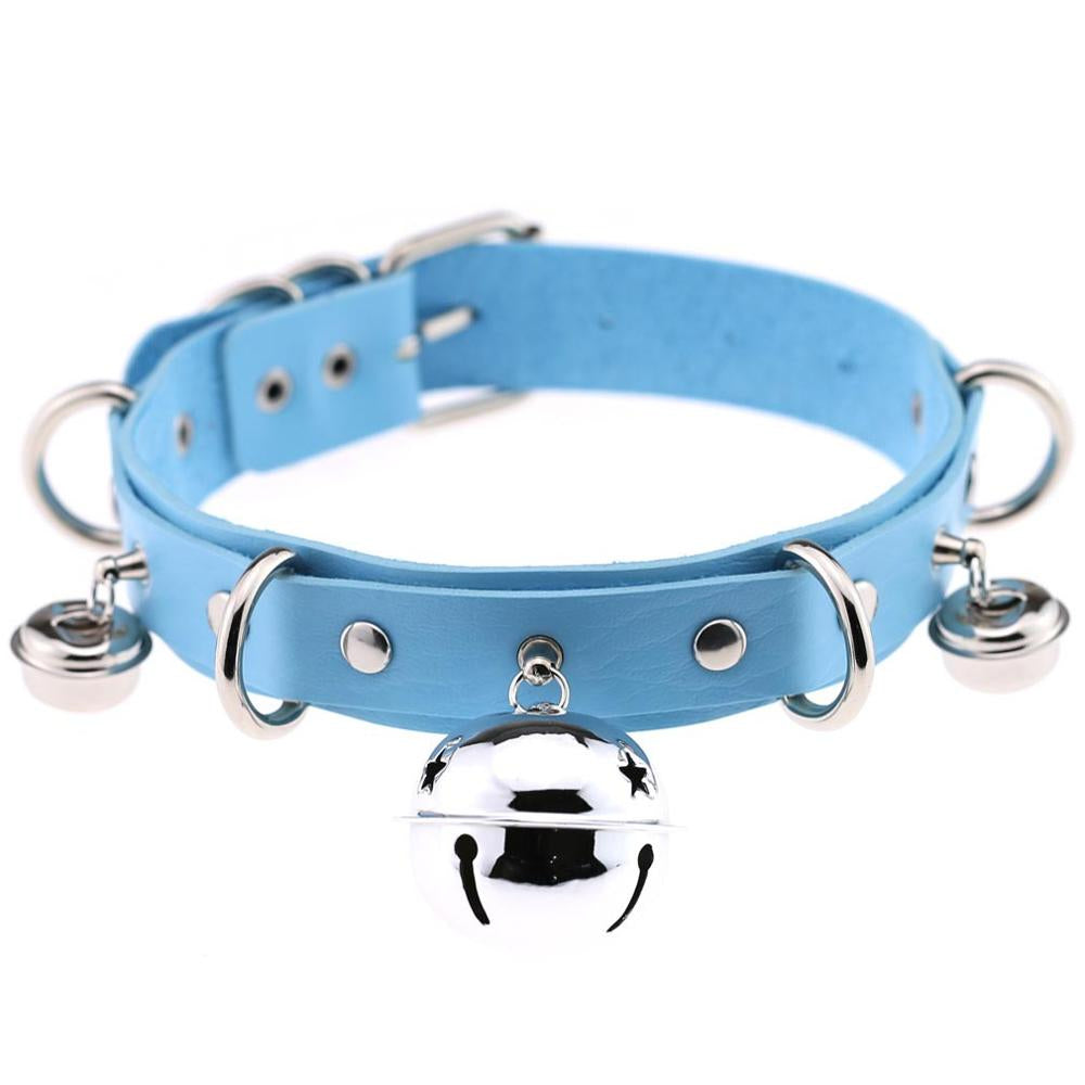 Leather Blue Collar With Bell