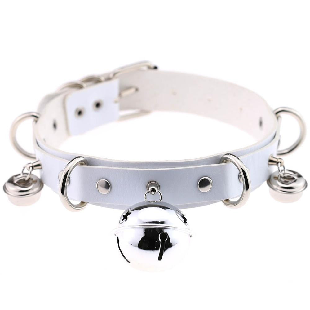 Leather White Collar With Bell