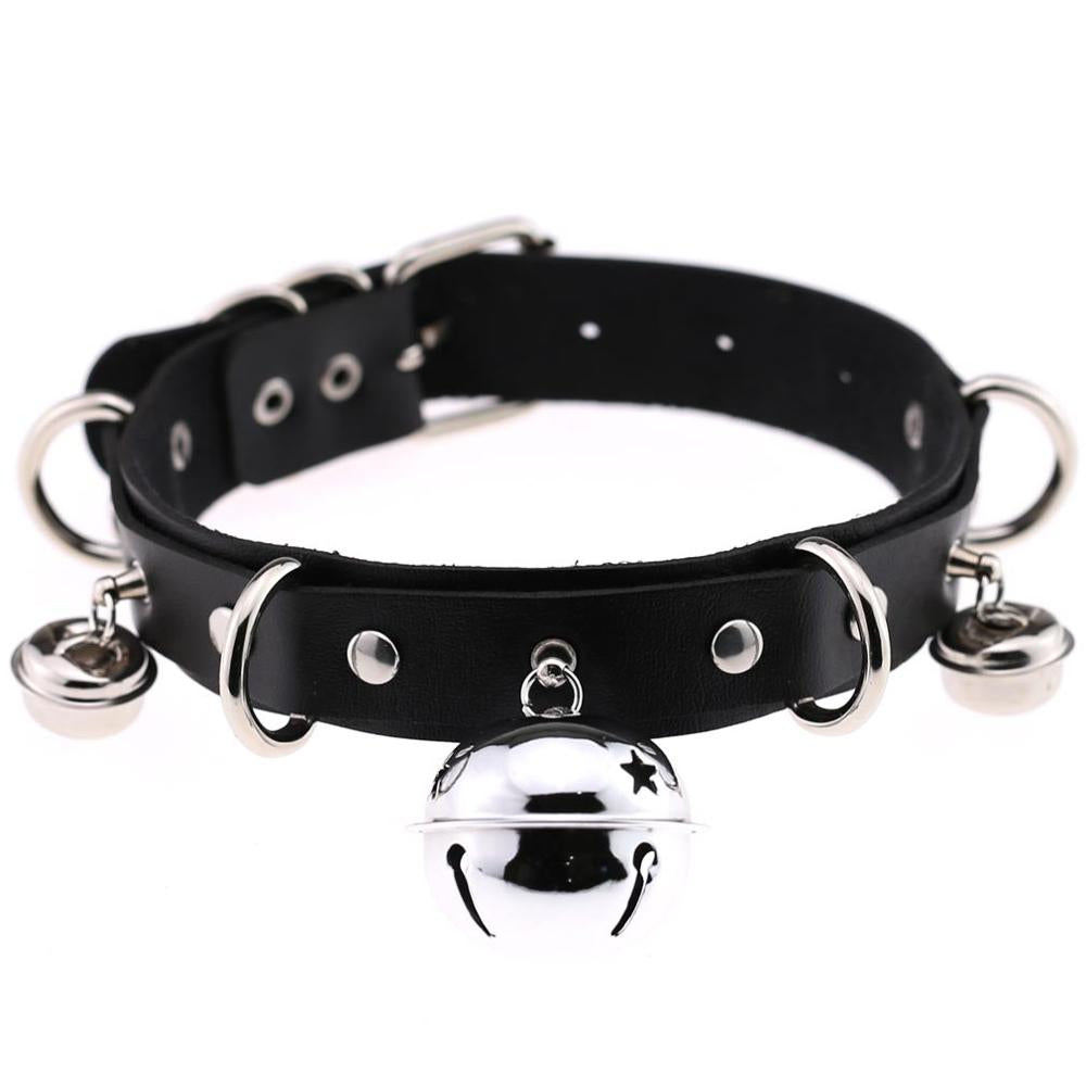 Leather Black Collar With Bell