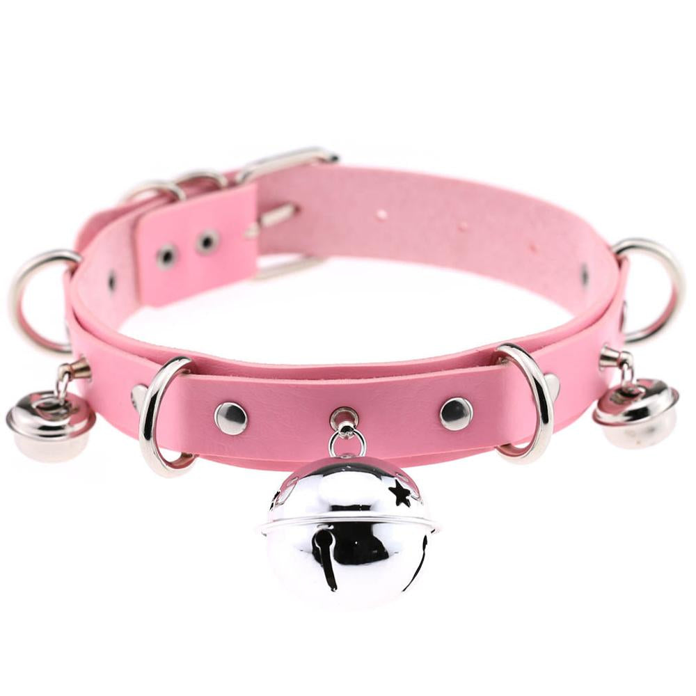 Leather Pink Collar With Bell