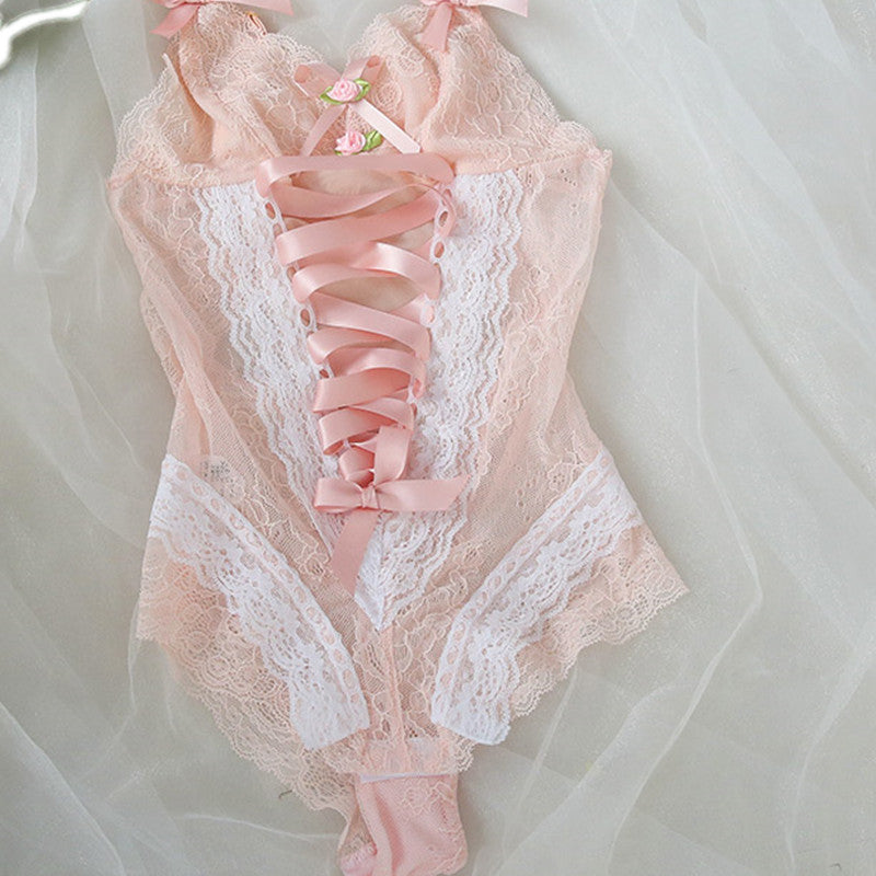 Lace Pink Bodysuit With Bowties