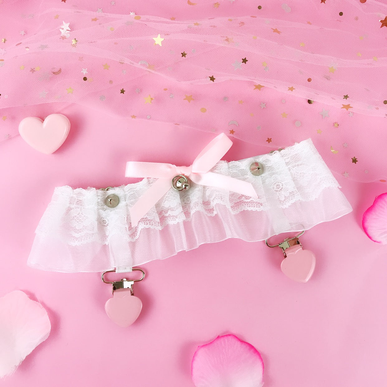 Lace Pink Heart White Garter Belt