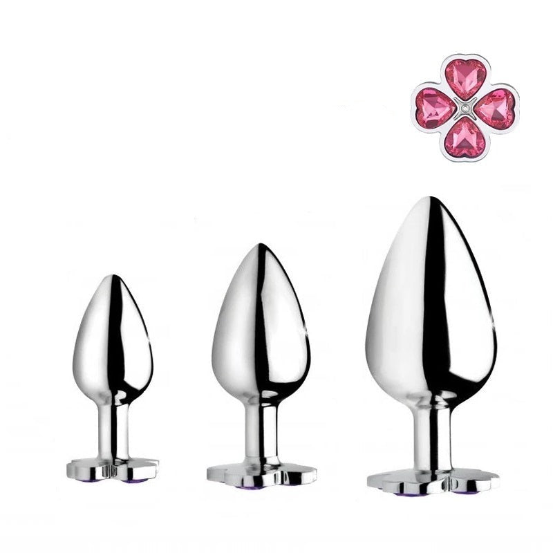 Dark Pink Leaf Jewel Metal Butt Plug Set