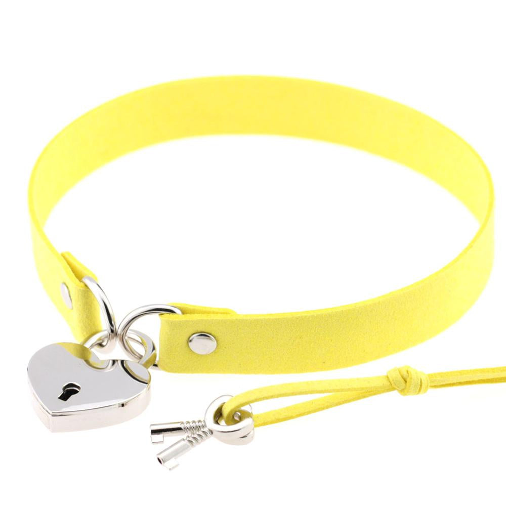 Heart Locket Yellow Leather Choker With Keys