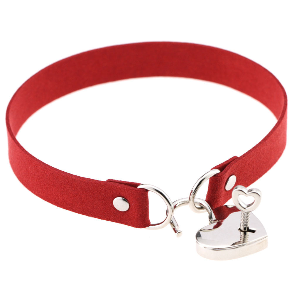 Heart Locket Red Leather Choker With Keys
